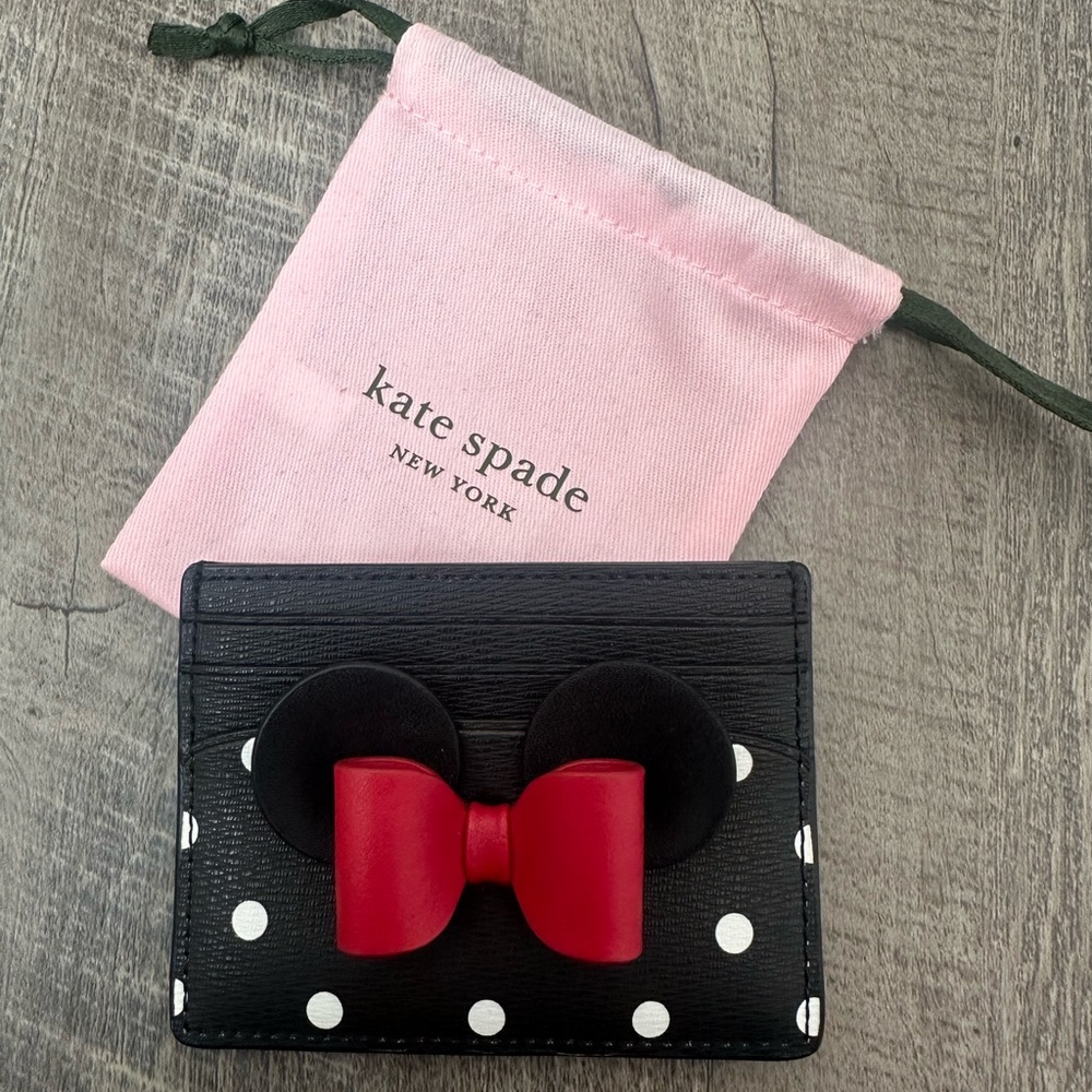 NWOT Kate Spade Disney Minnie Mouse Black and White Polka Dot Card Holder